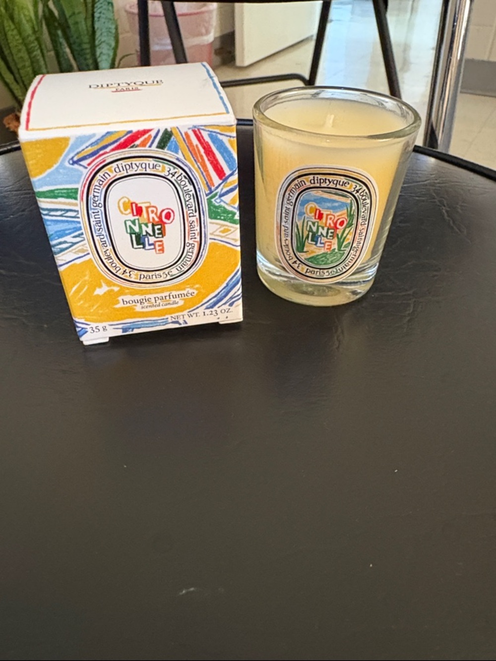 diptyque Citronnelle Votive Candle - Yellow with Multicolor Label